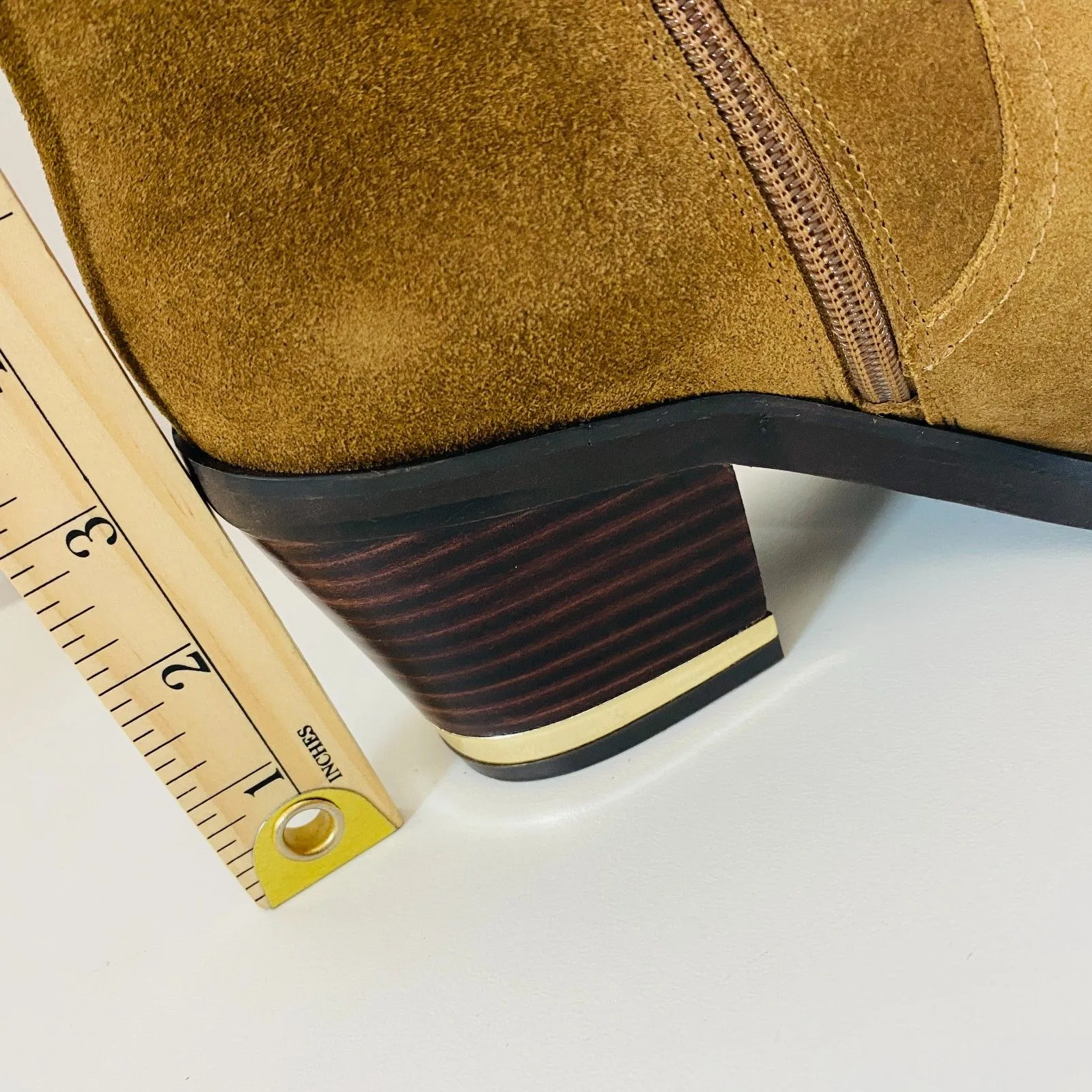 Vince Camuto Babellie Western Leather Suede Boot Side Zipper Golden Details 7M - Image 7