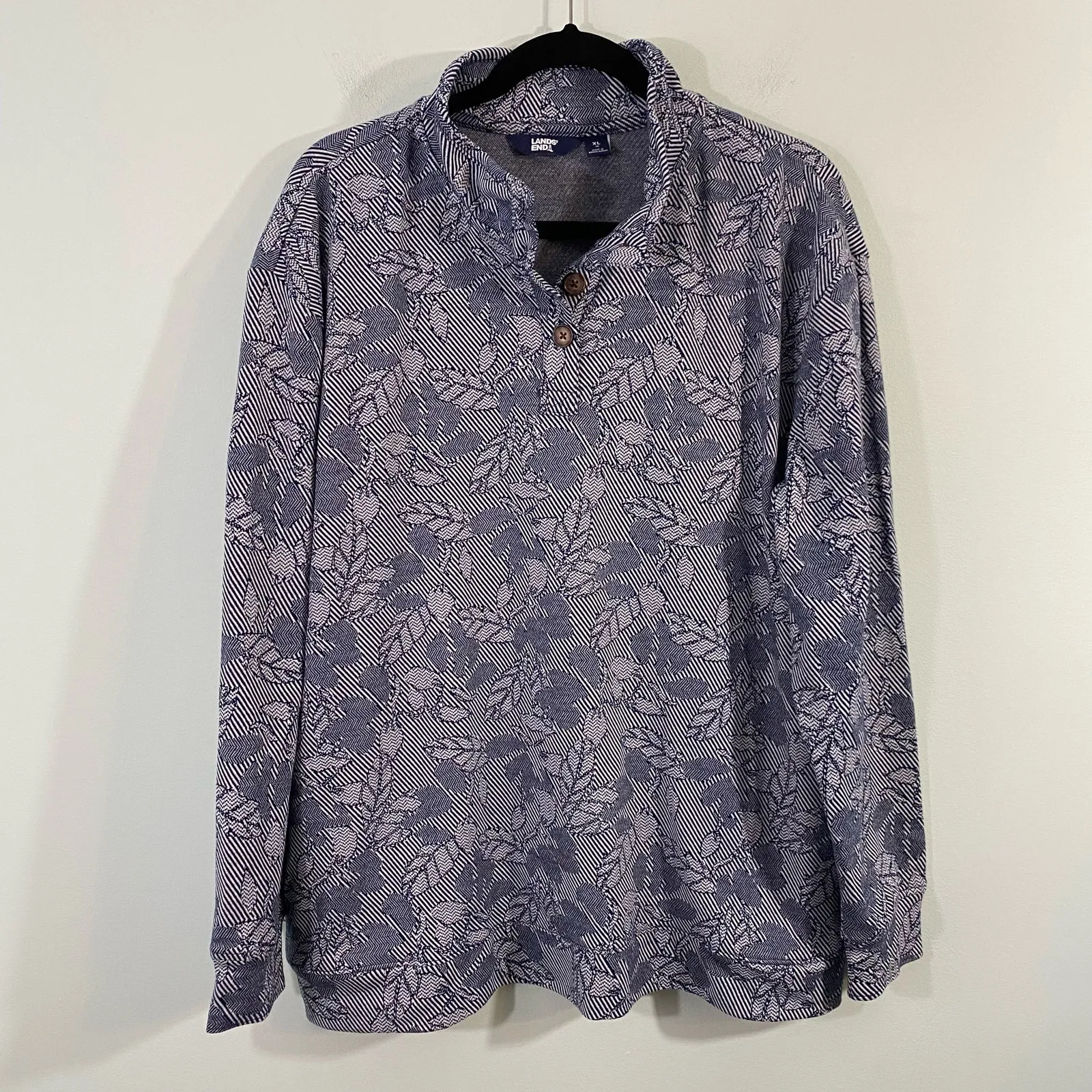 Lands' End Women's Navy Floral Sports Knit Pullover Sweater Size XL (18) - Image 2