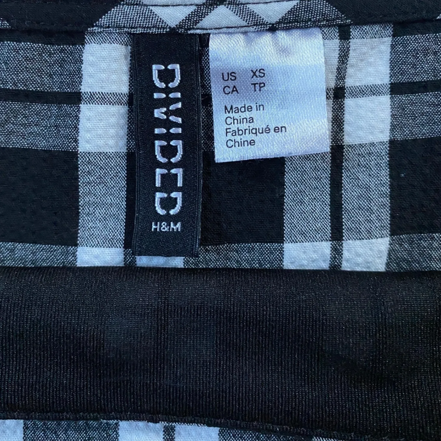 H&M Divided Black White Plaid Checkered Seersucker Puff Sleeve Mini Dress XS - Image 8