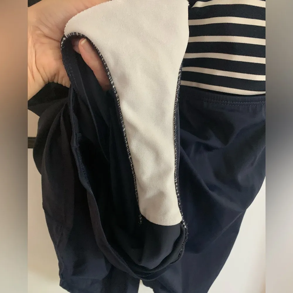 Tommy Hilfiger One Piece Bathing Suit Skirt Overlay Navy Blue White Sz 6 Straps - Image 3