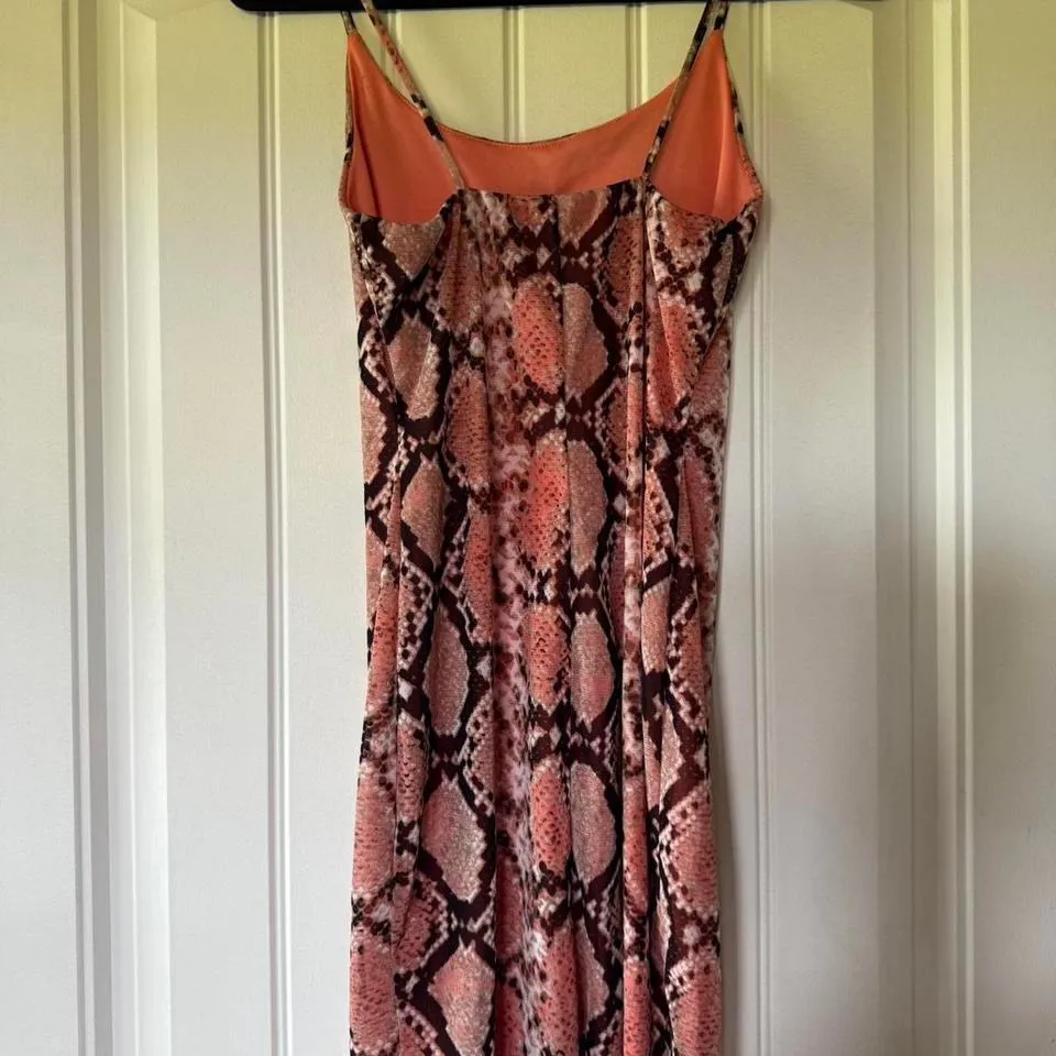 Charlotte Russe Snake Print Slip Dress Midi Spaghetti Strap Coral Brown Size S - Image 5