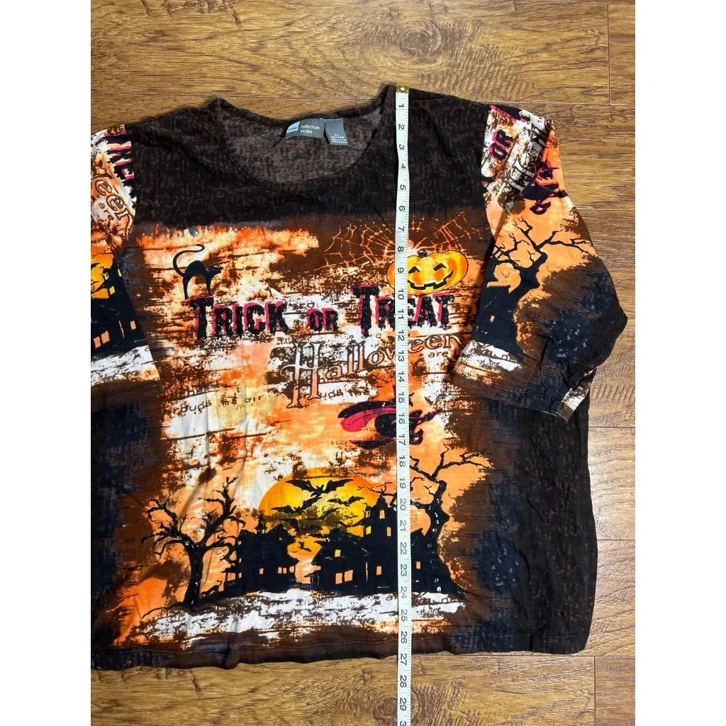 Womens Y2K Trick or Treat Sequin Halloween Shirt Size 2X Witchy Plus Size Black - Image 8