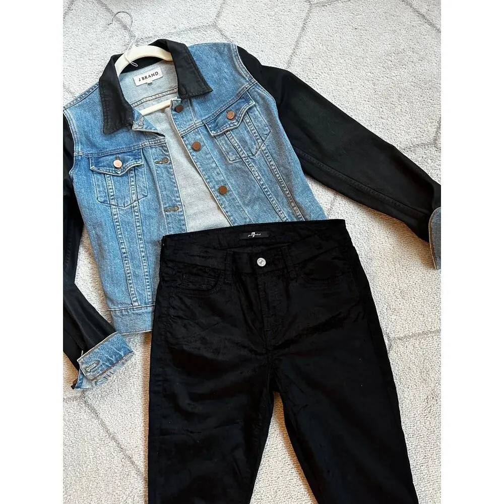 7 For All Mankind Crushed Velvet Skinny Jeans Pants Holiday Luxe Sz 27 - Image 7