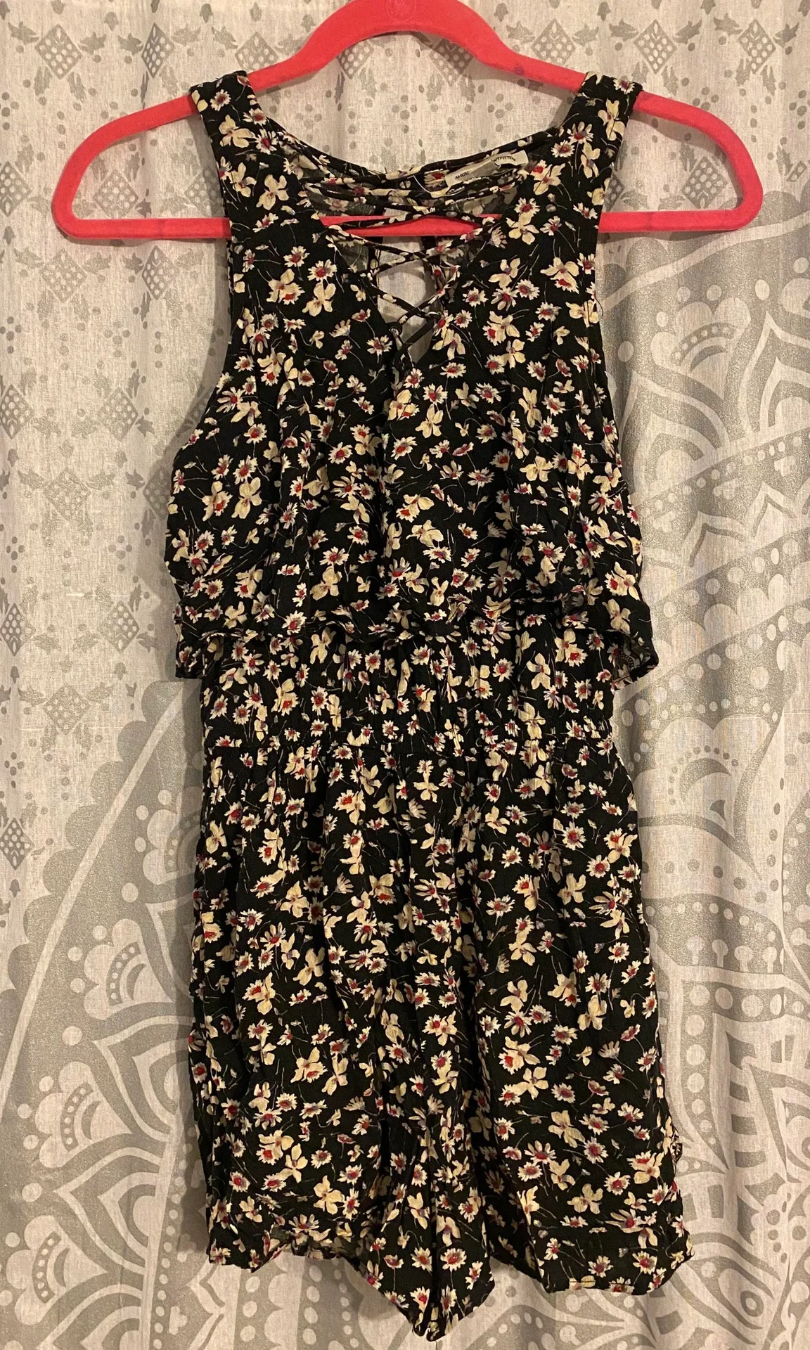 American Eagle Black Floral Romper XXS - Image 2