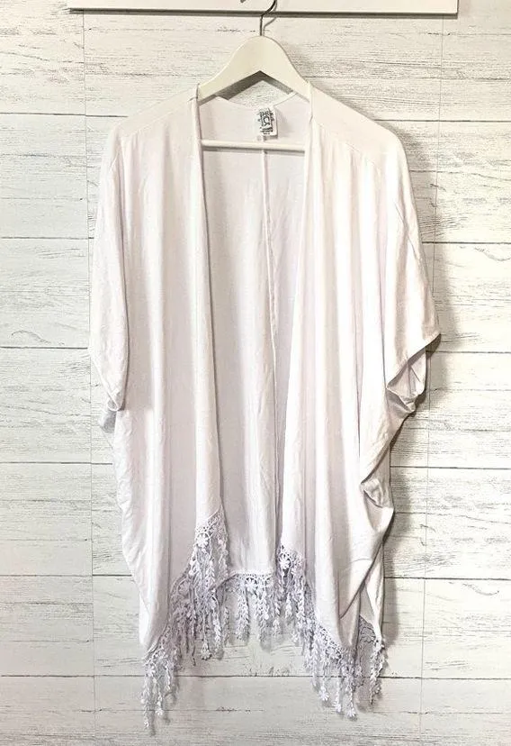 Becca Open Front Tassel Swimsuit Cover White Sz OS - Image 5