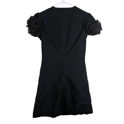 Castle Starr Black Cotton Silk Mini Dress Ruffle Flower Detail Goth Alt Size 6 - Image 4