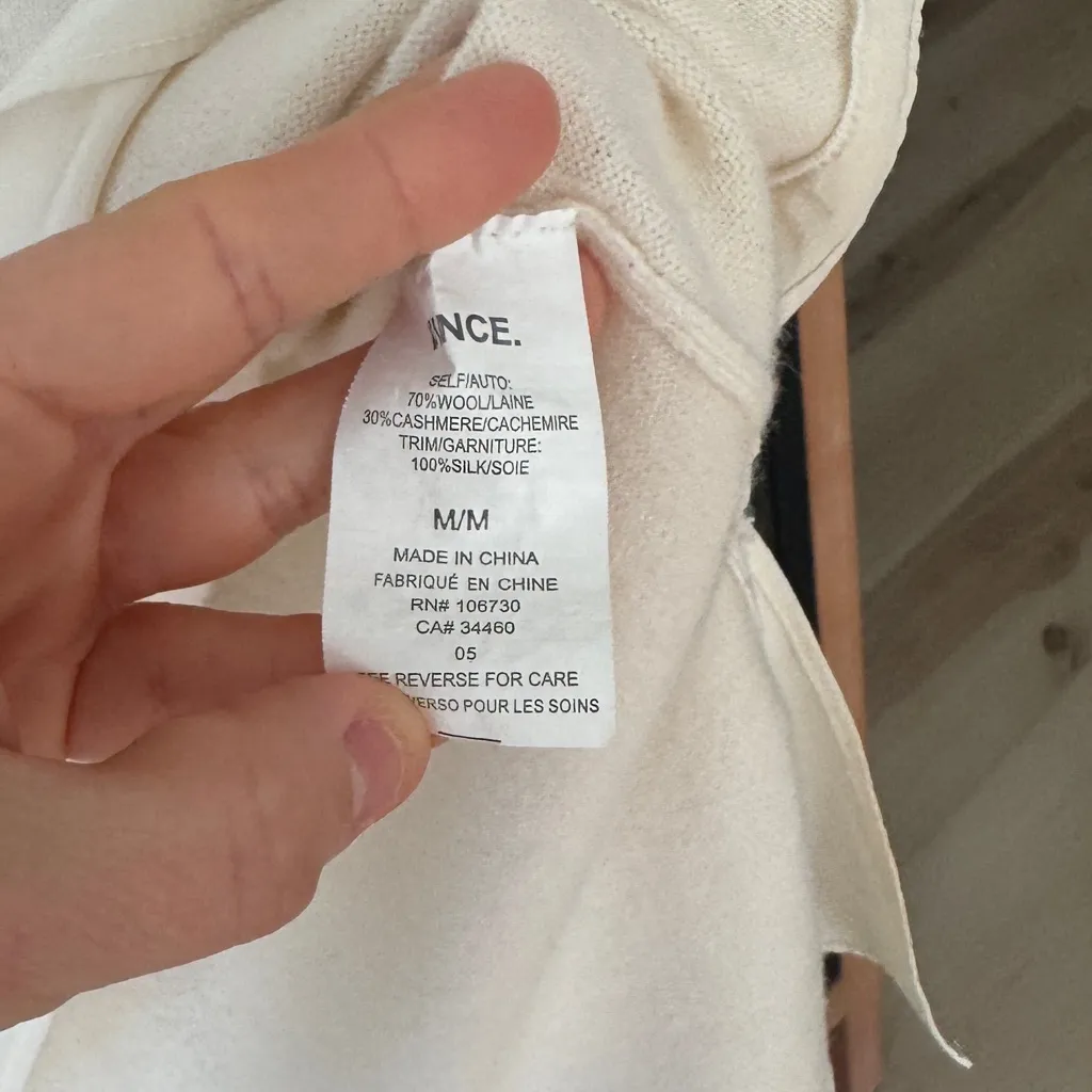 Vince Cashmere wool silk sweater v-neck long line ribbed knit vanille ivory top - Image 5