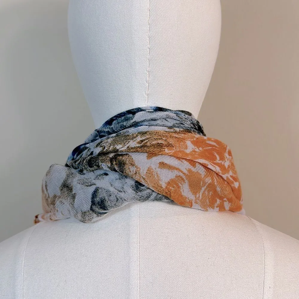 Blue Orange Lightweight Summer Pattern Infinity Boho Scarf Women - Image 2