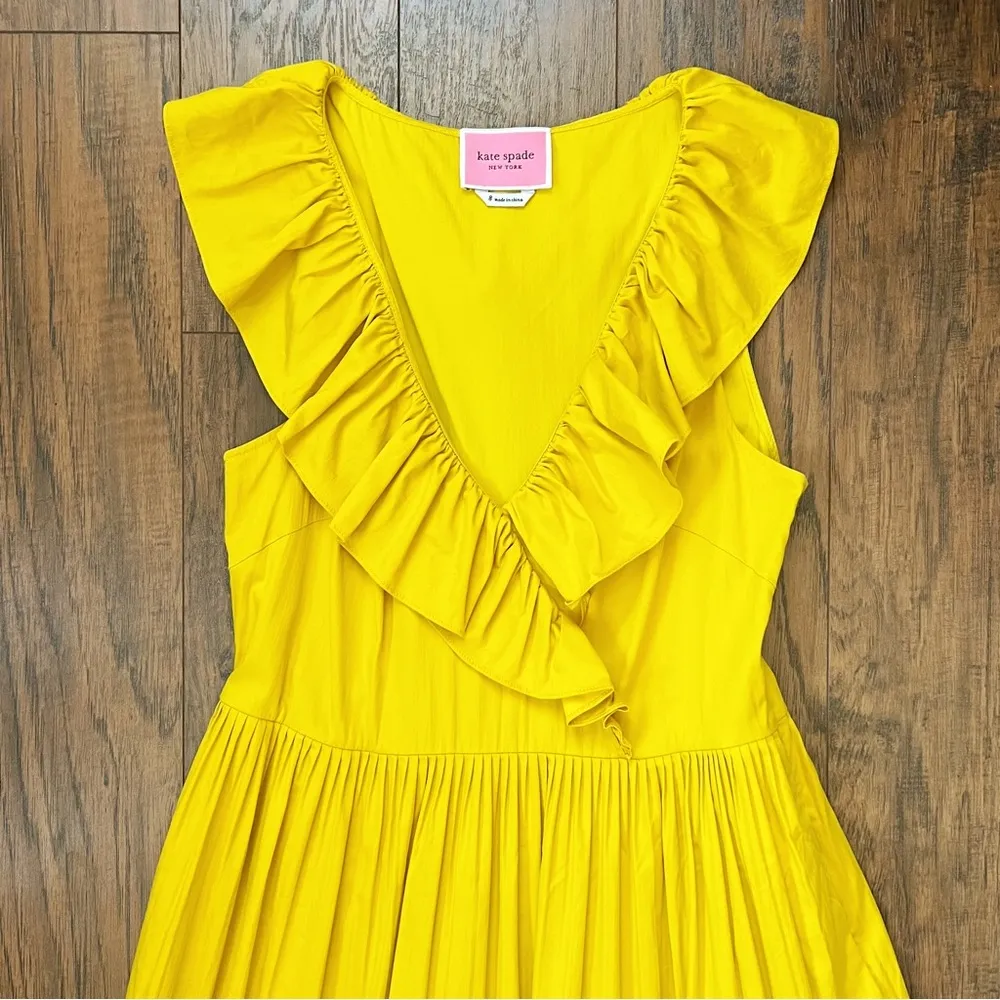 Kate Spade • Poplin Ruffle Tiered Dress mustard yellow gold cotton maxi midi - Image 6