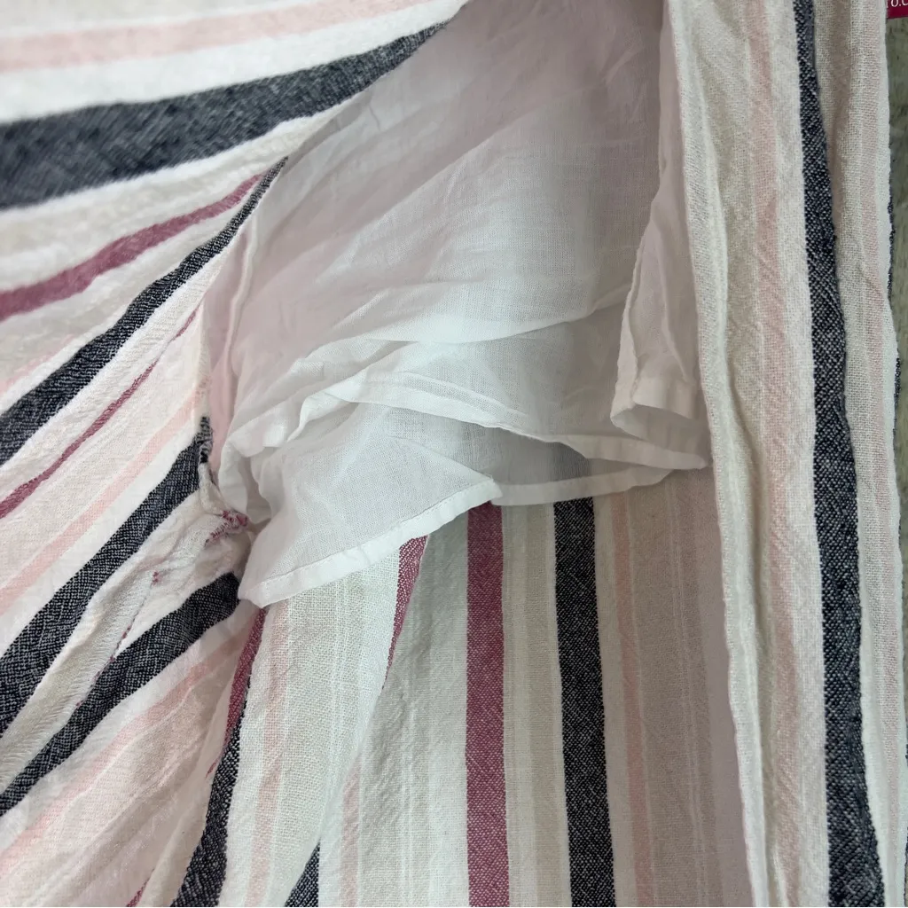 Vince Camuto Sz Medium Canyon Linen Blend Striped Pants W/Flyaway Legs Tie Belt - Image 9