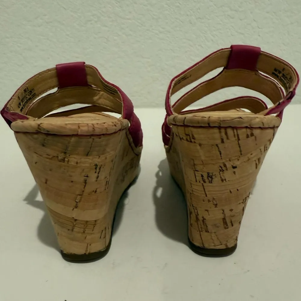 BORN Lisi Raspberry Pink Leather Cork Strappy Slip On Wedge Sandals Size 6 - Image 7
