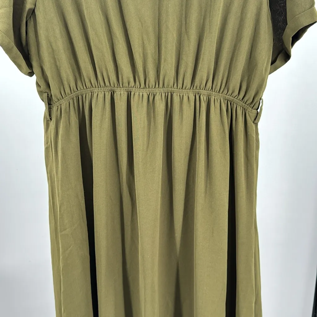 Roolee Olive Green wrap skirt Maxi Dress Flowy XL short sleeve lined boho casual - Image 10
