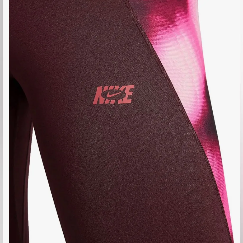 Nike One Icon Clash Women's Mid-Rise Leggings Size S Burgundy/Pink - Image 3