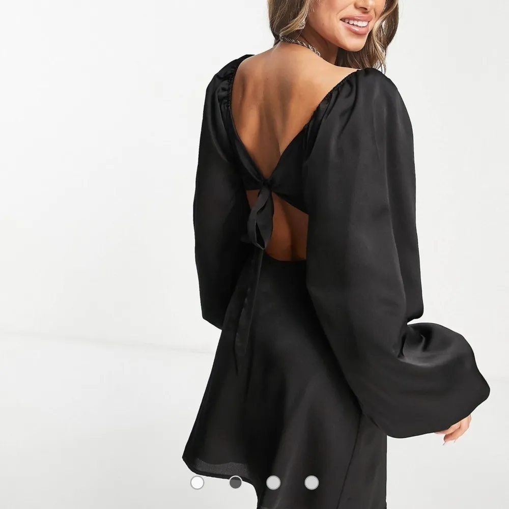 Asos  satin cut out volume sleeve skater dress in black size 8 EUC - Image 5