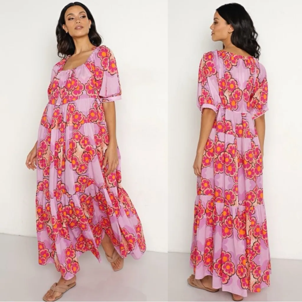 Free People Kinga Csilla Anuenue Liberty Maxi Dress Pink Floral Large Bohemian - Image 11