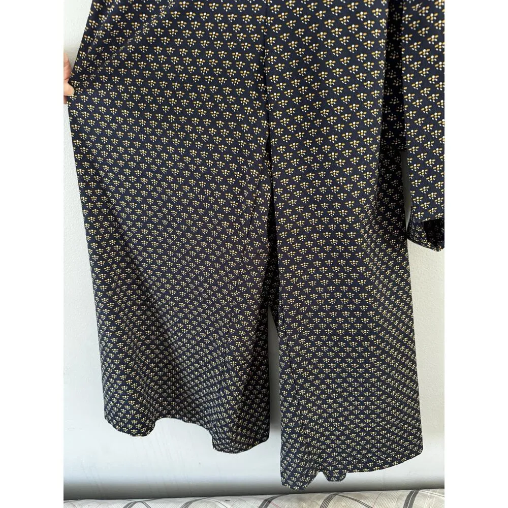 Gap Navy Blue Floral Faux Wrap Wide Leg Cropped Jumpsuit Women’s Size 6 - Image 5