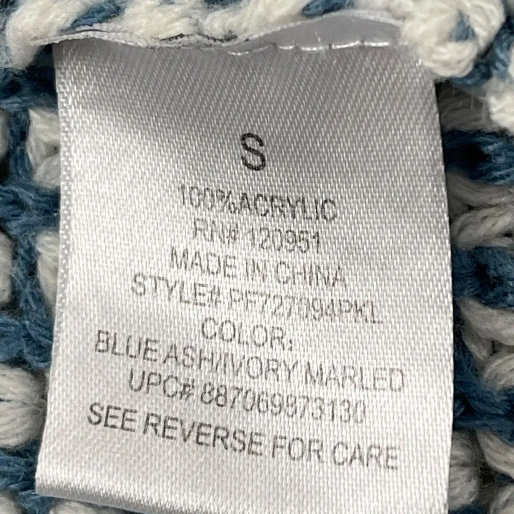 Pink Republic Knitted Cardigan Sweater‎ Womens Sz S Blue White Open Front Chunky - Image 11