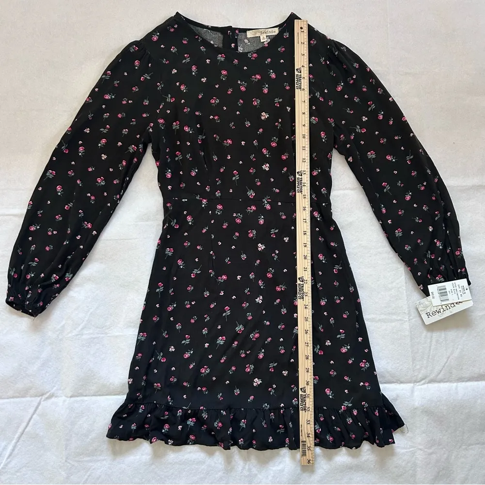 Rewind Black Floral Long Sleeve Lightweight Dress Size Large NEW with Tags - Image 4