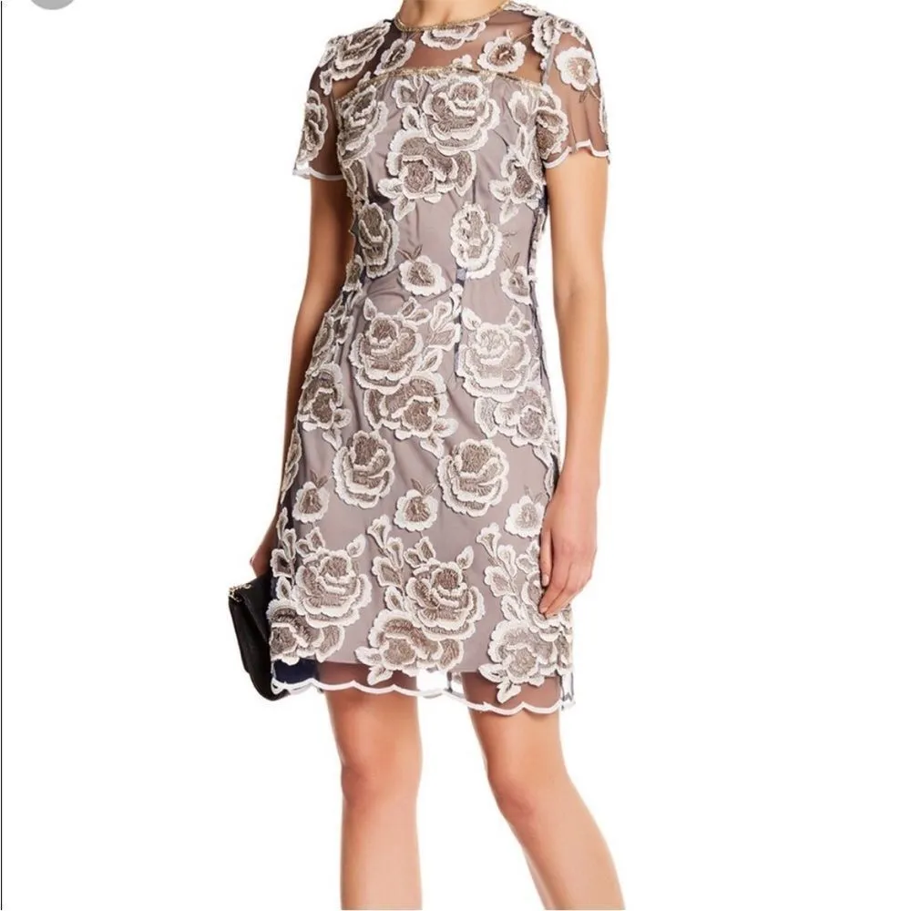 Tahari white and gold floral mesh embroidered Luna dress 8 - Image 2