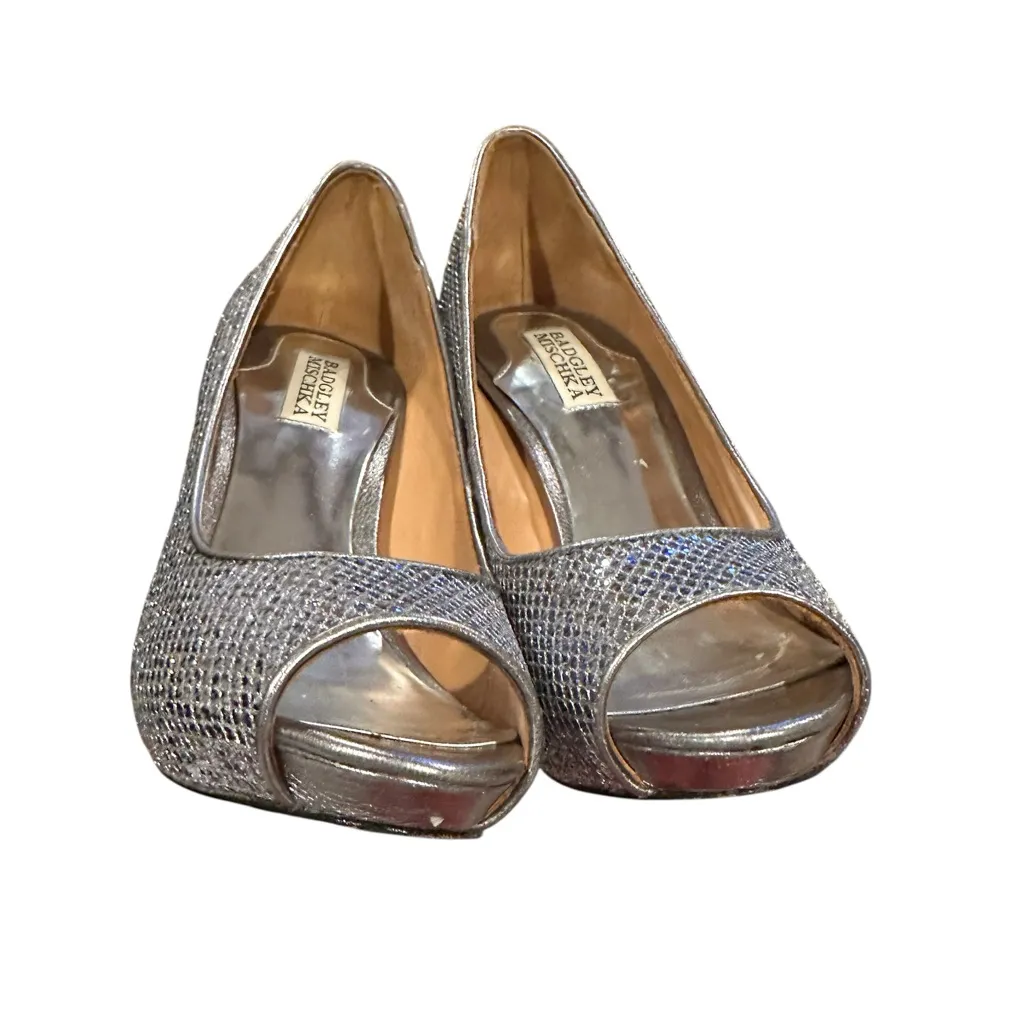 BADGLEY MISCHKA SILVER SPARKLE OPEN TOE STILETTOS HEELS SHOES 8 - Image 4