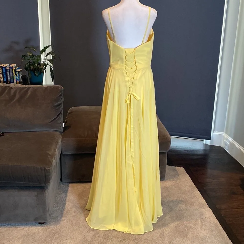 Women’s Yellow Chiffon Full Length Bridesmaid Prom Dress Corset Back Size 10 Yellow - Image 5