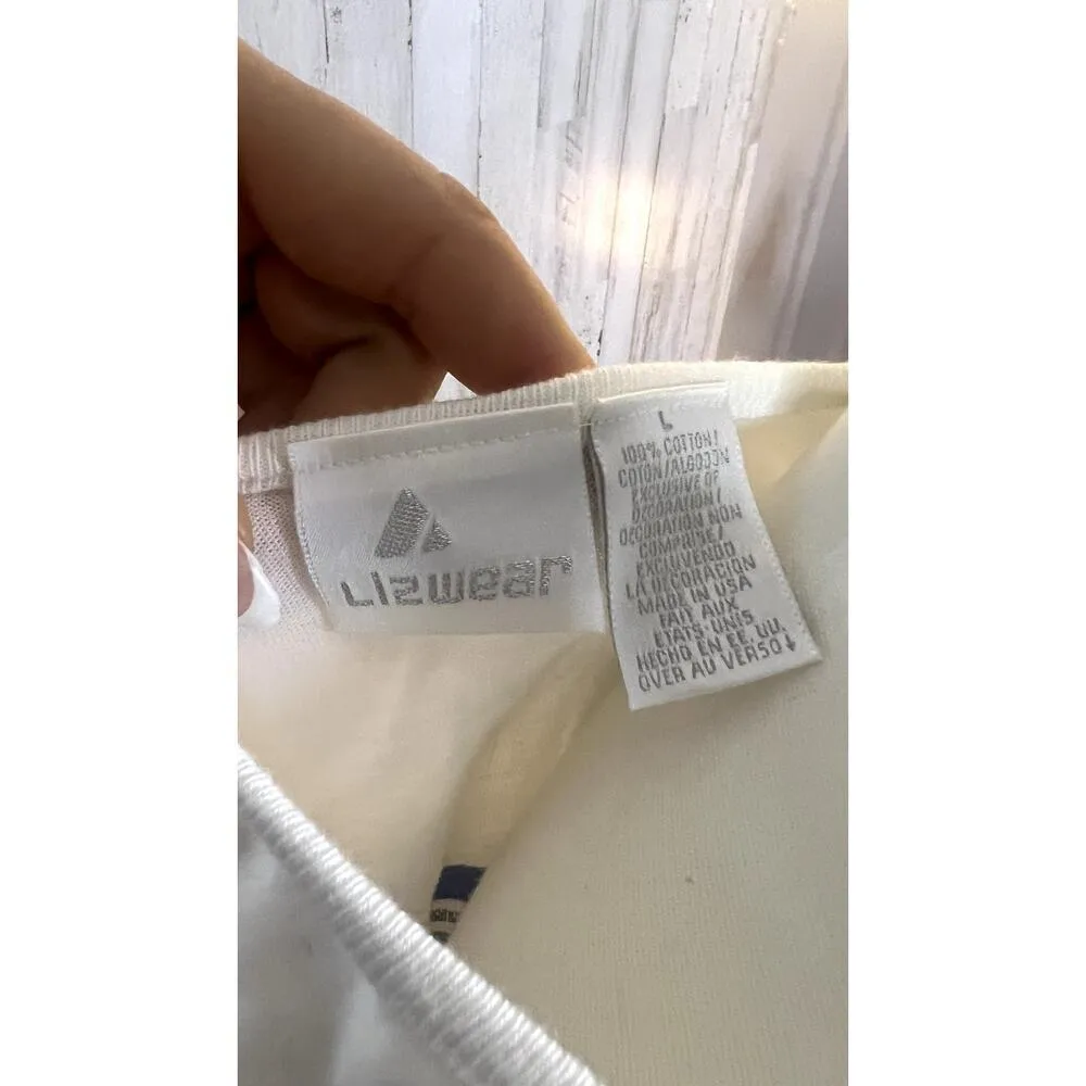 Lizwear Women's Size Large White Tank Top Blue Stripes & Stars Sleeveless Casual - Image 3