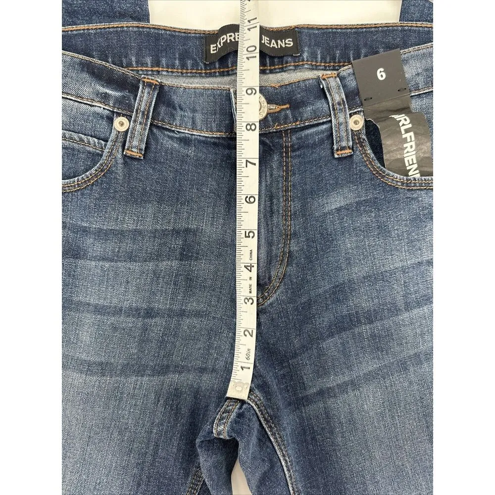 Express Women Juniors Teens Size 6 Jeans Straight Leg‎ Girlfriend High Rise Dark - Image 9