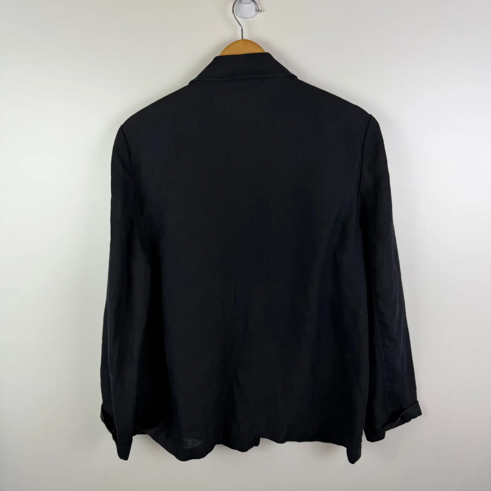 Lands End 100% Linen Blazer Sz 16 Black Jacket Minimalist Neutral Classic Office - Image 3