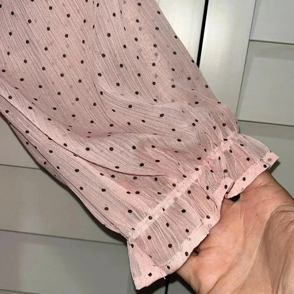 New feminine jumper xs ruffle sheer sleeves flowy bottom stretchy pink polka dot Size undefined - Image 4
