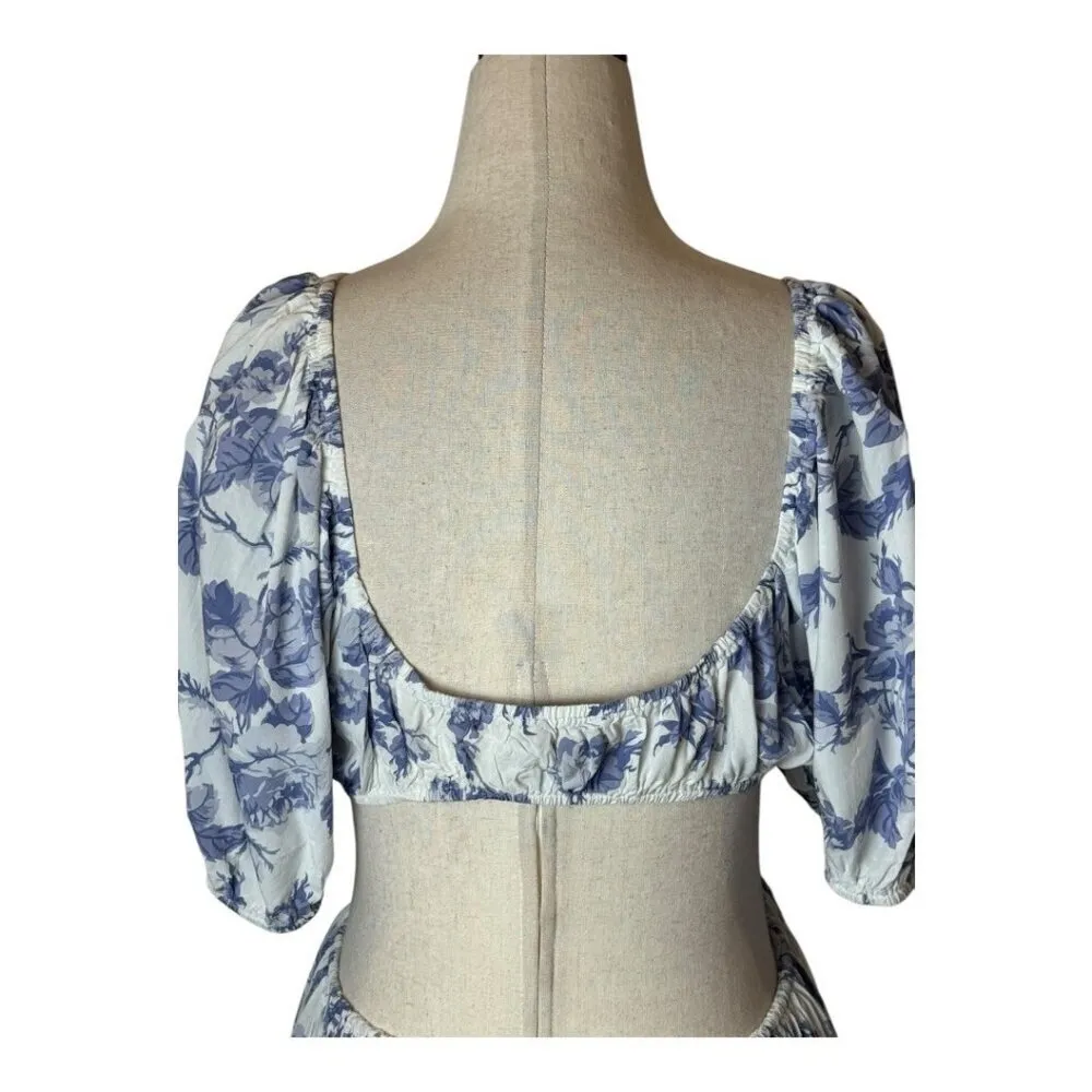 Bardot Dress Women Large Blue‎ White Floral Print Cut Out Eden Mini Cottagecore - Image 6