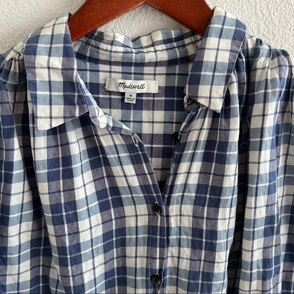 Madewell Central Linus Plaid Shirt Boxy Oversized Cap Sleeve Medium - Image 7