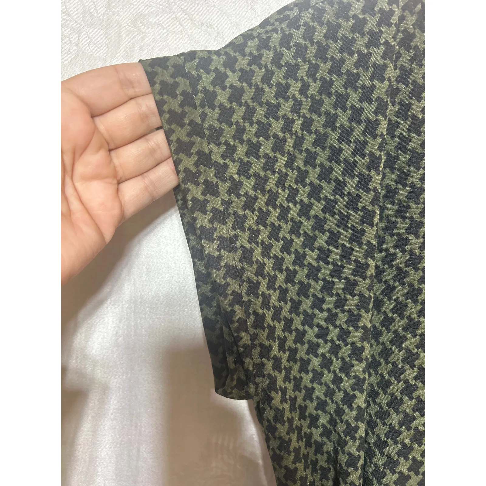 by Tavi Shift Dress Medium Green Black Houndstooth Belted Fair Trade Cap Sleeve - Image 3