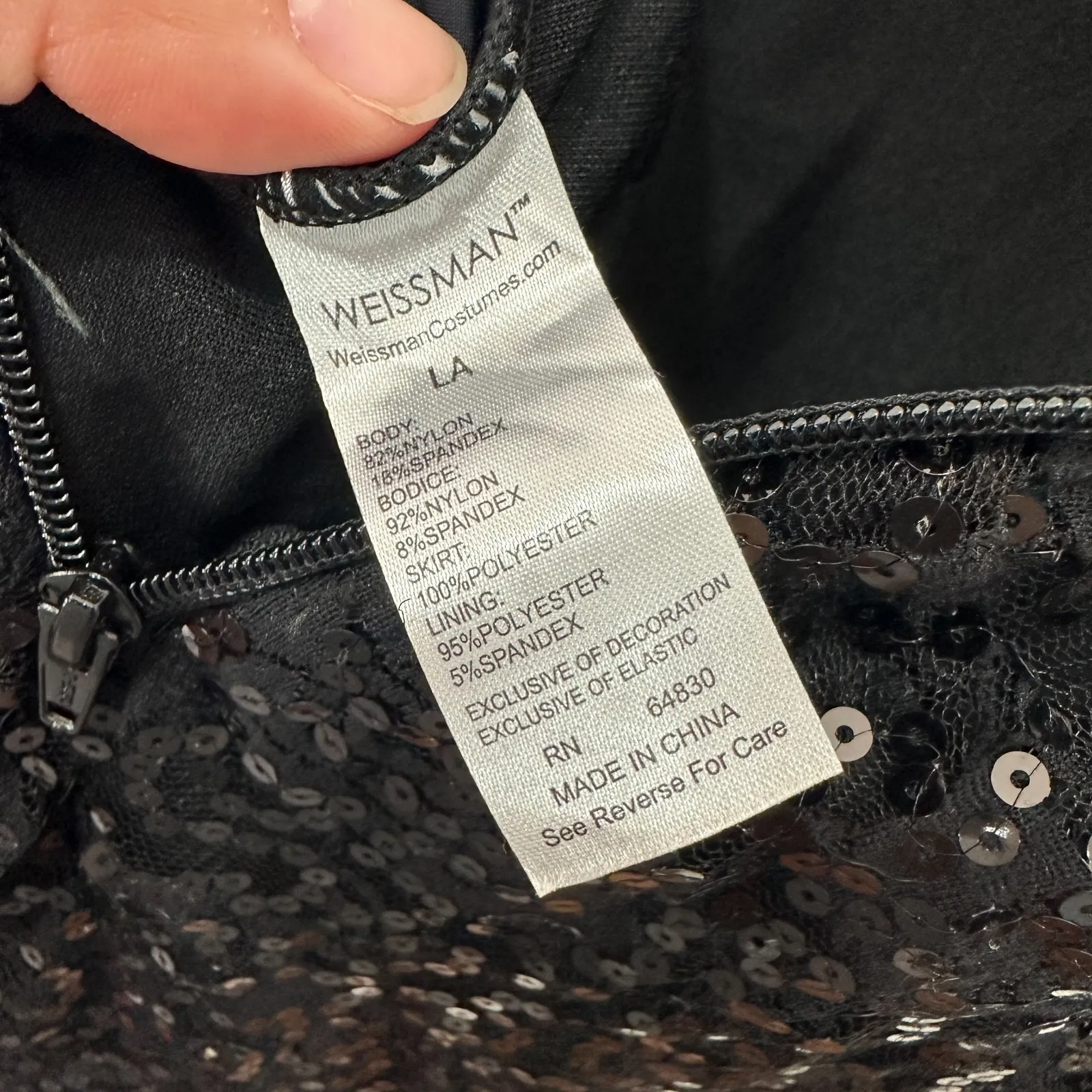 Weissman LA Black Sequin Mock Neck Dress L Asymmetrical Hem Dance Ballet Costume Size L - Image 3