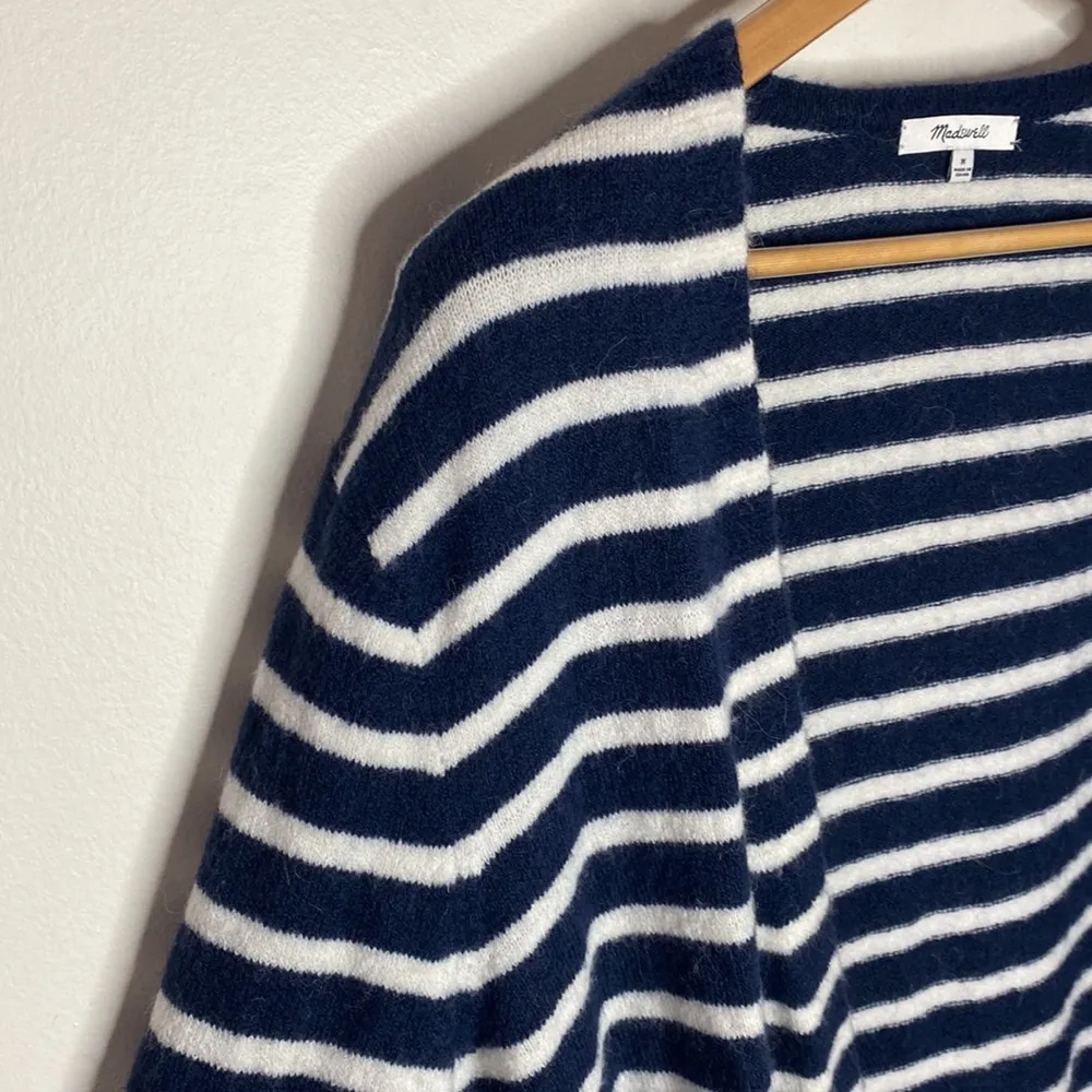 Madewell Cozy Walker striped longline plush alpaca blend cardigan navy white M - Image 43