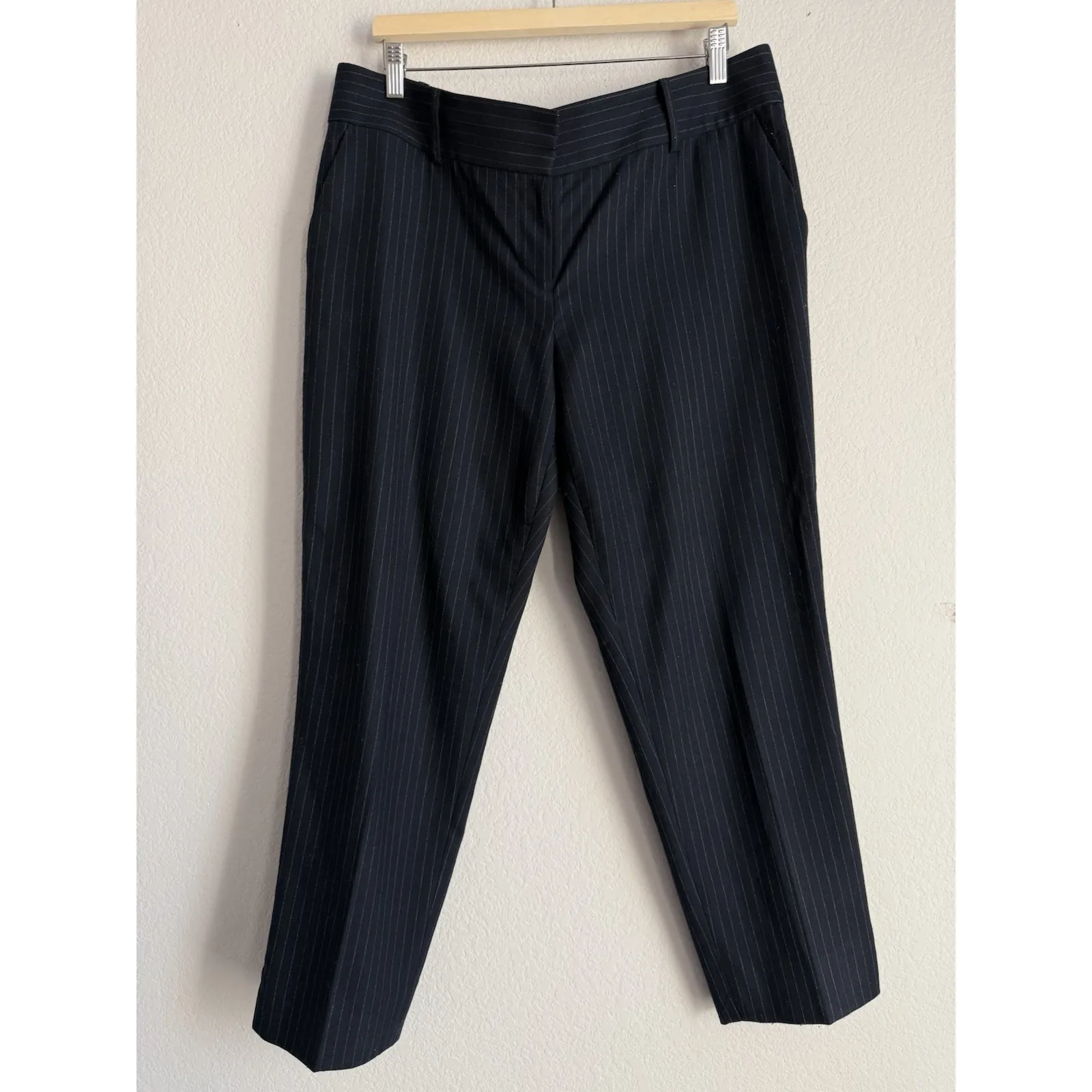 Ann Taylor Women's Size 14 Navy Pinstripe Dress Pants Trousers Wool Blend Career - Image 5