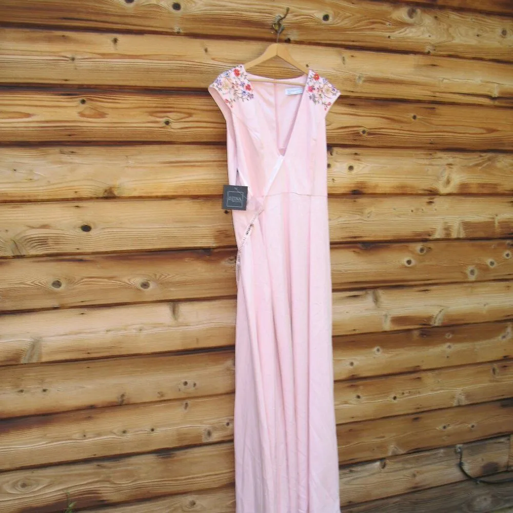 MAC DUGGAL 26540 Pink Beaded Cap Sleeve V Neck A Line Gown Dress - Image 6