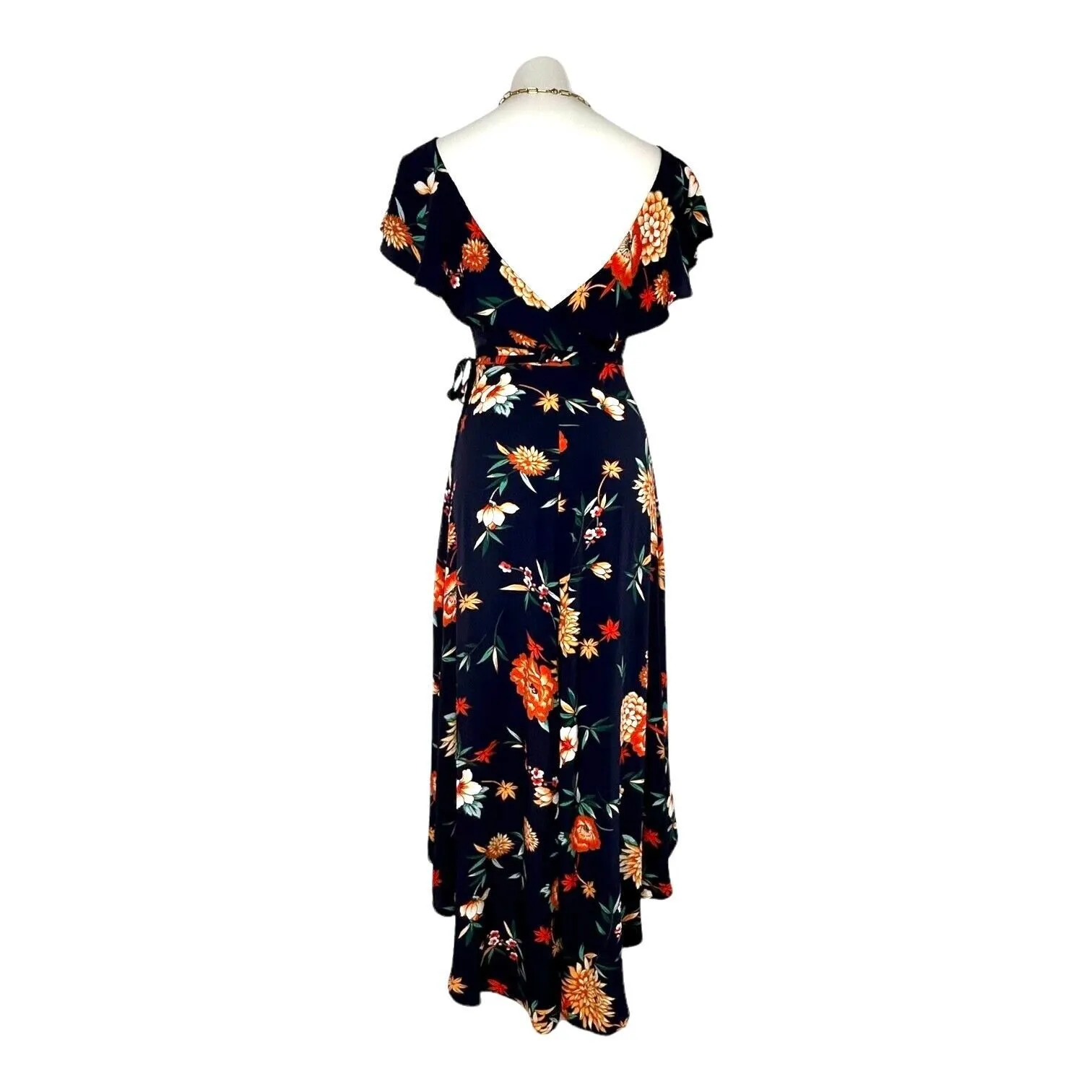 Anthropologie Aakaa Wrap Maxi Dress Size S Blue Floral‎ Tropical Boho V-neck - Image 8