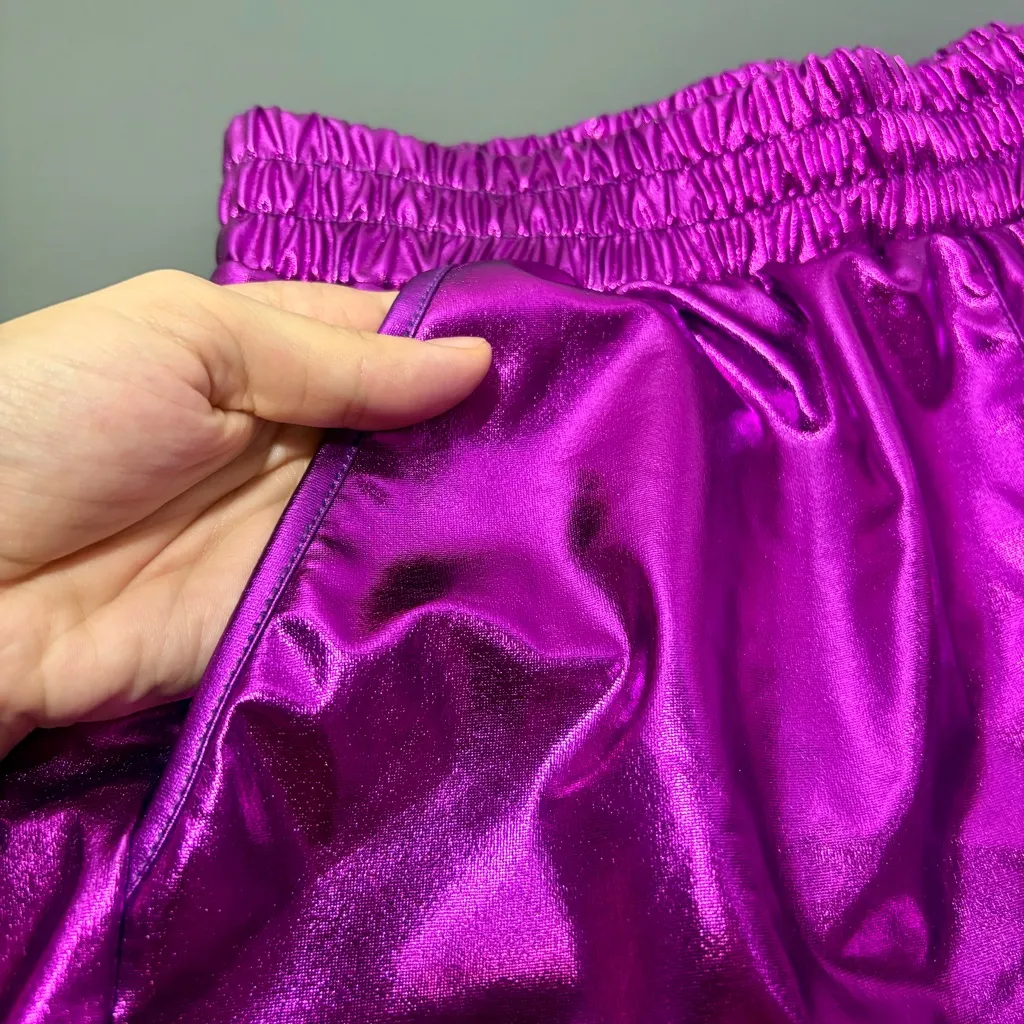 MAKARTHY Shiny Metallic Purple Athletic Shorts Size L - Image 5