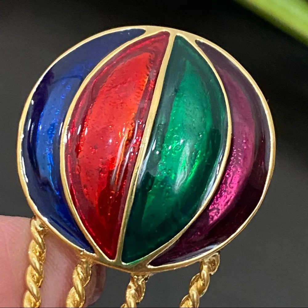 Vintage Unsigned Colorful Enamel Got Air Balloon Brooch New (Old Stock) - Image 6