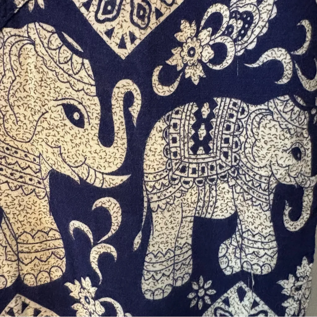 The elephant pants navy and cream elephant print harem 100% rayon pants small Blue - Image 10