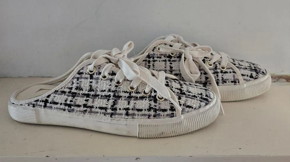 Zara Slip Ons Women's Tweed White and Black Shoes Athletic - Image 5
