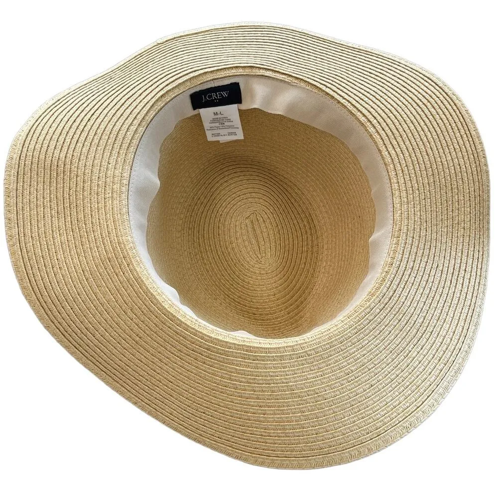 J Crew Womens Packable Sun Hat M-L Natural Tan Black Ribbon - Image 9