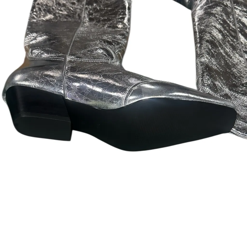 NEW $180 Steve Madden Dollie Western Cowboy Boots Silver 9.5 Leather - Image 11