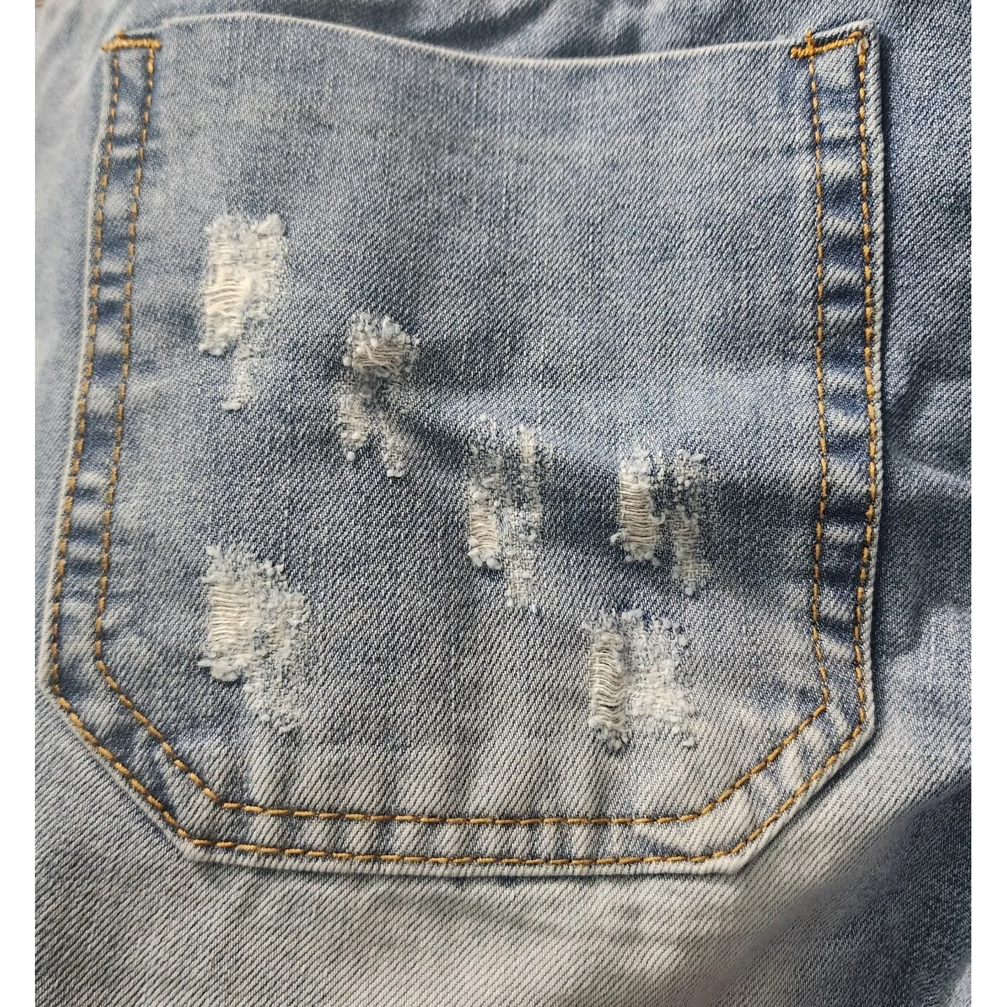 Top Trends Denim Flare Jeans Distressed Frayed Hem Button Fly Light Wash 32 Blue Size 42 - Image 7