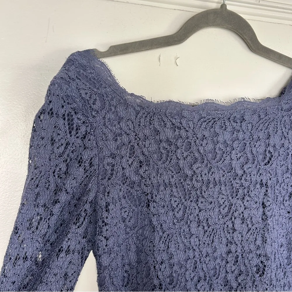 Adrianna Papell Periwinkle Lace 3/4 Sleeve Fitted Mini Dress 6 - Image 4