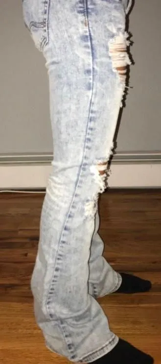 Distressed Low Waist Jeans Blue Size 8 - Image 2