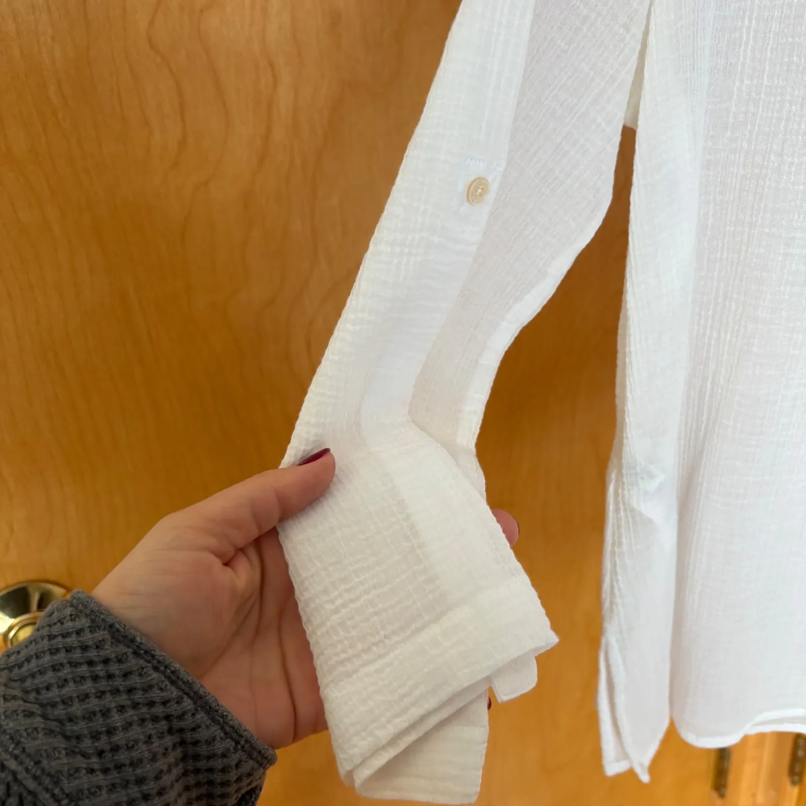 Tommy Bahama White Gauze Mandarin Collar Button Up Tunic Shirt Top Women S - Image 6