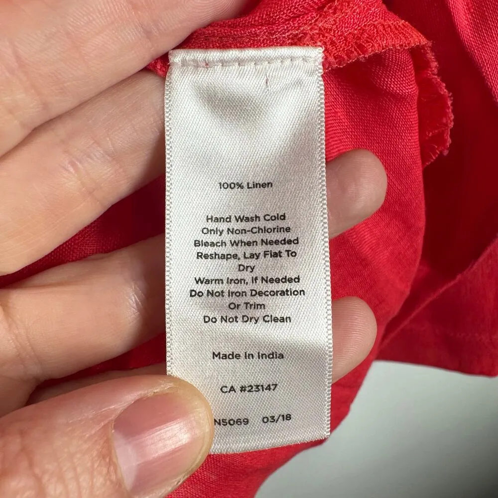 Talbots Top Women M Red Linen Shell Beaded Neck Detail Tunic Beach Spring Coast - Image 6