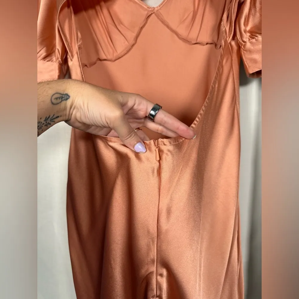 ASOS Design Bias Cut Satin Maxi Tea in Peach Dress 12 - Image 13