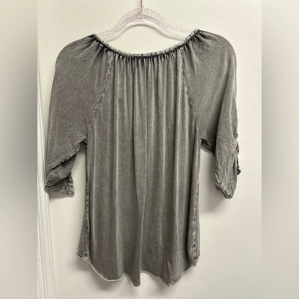 Solitaire Charcoal Acid Washed  Embroidered Blouse - Image 2